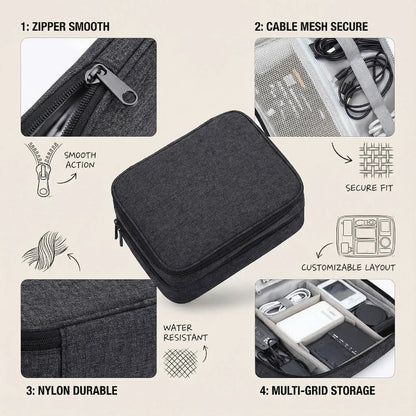 Tech Organizer Water-Resistant Three-Layer Zippered Design