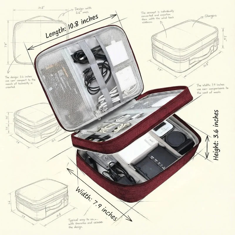 Tech Organizer Water-Resistant Three-Layer Zippered Design