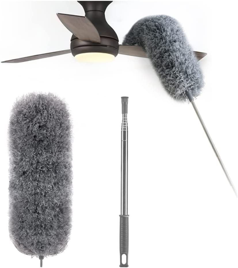 Telescopic Duster Extendable Stainless Steel Handle Washable Microfiber Head