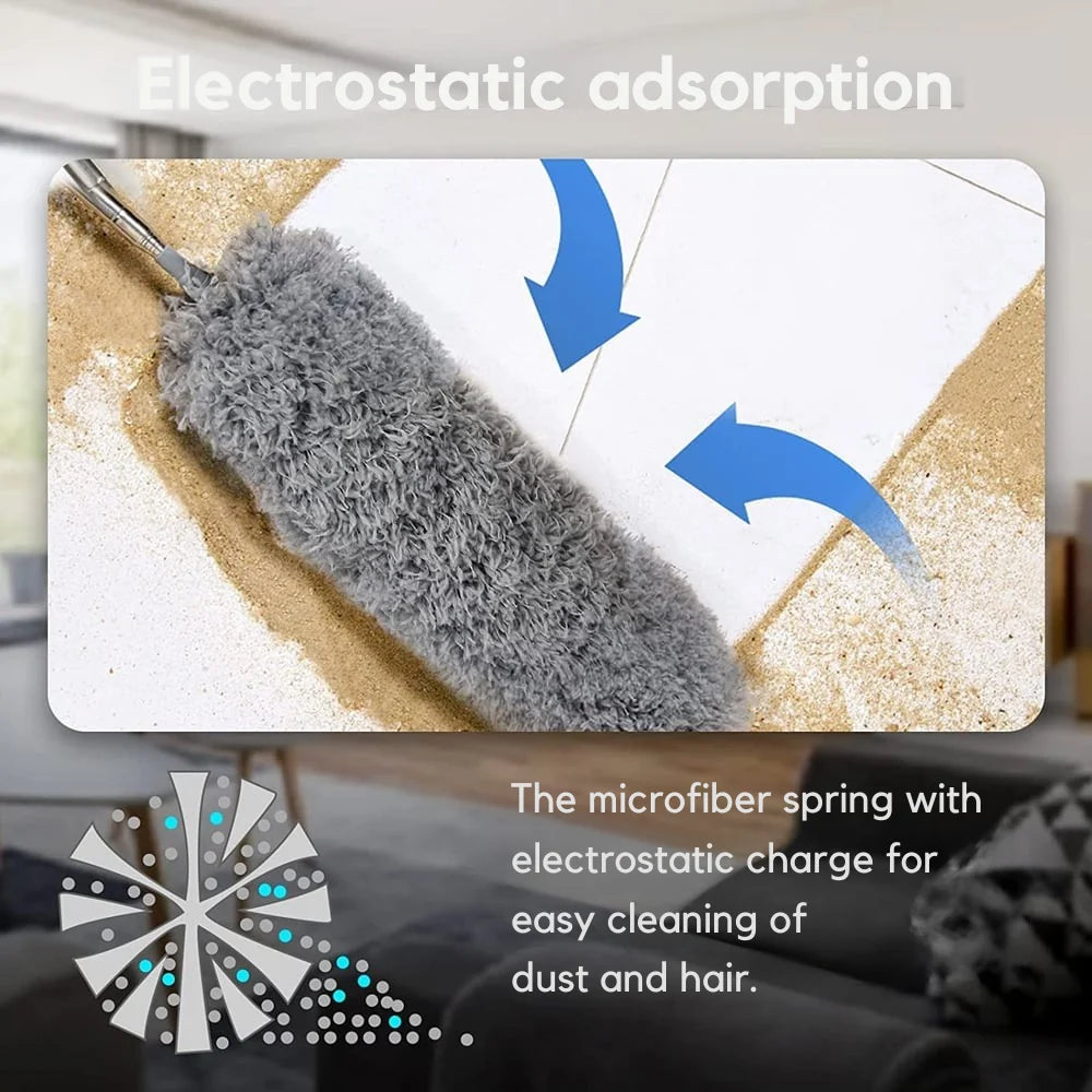 Telescopic Duster Extendable Stainless Steel Handle Washable Microfiber Head