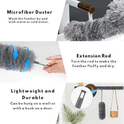 Telescopic Duster Extendable Stainless Steel Handle Washable Microfiber Head