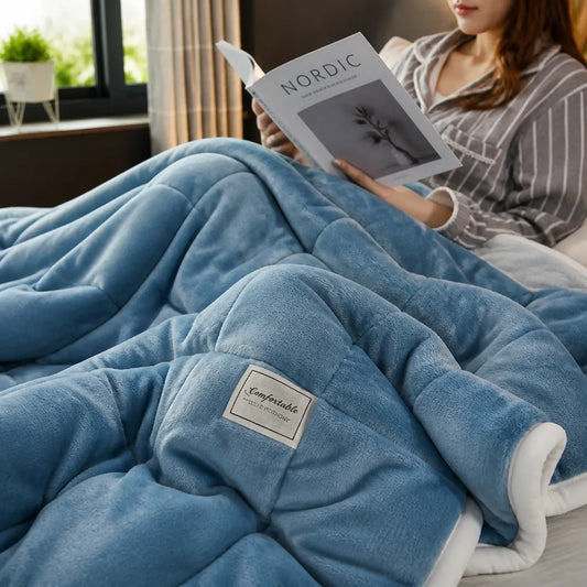 Thick Multi-Layered Coral Fleece And Flannel Blanket