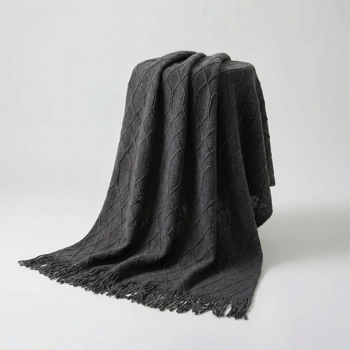 Throw Blanket Lightweight Textured Knit Fringe
