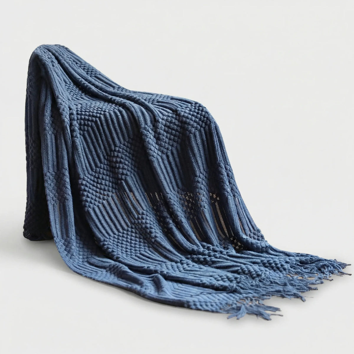 Throw Blanket Lightweight Textured Knit Fringe