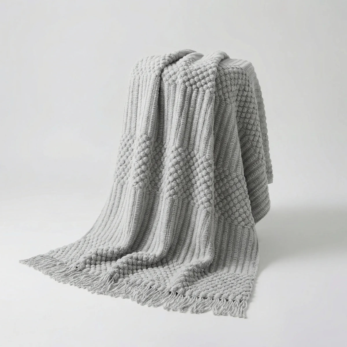Throw Blanket Lightweight Textured Knit Fringe