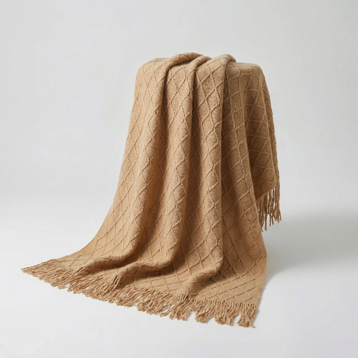 Throw Blanket Lightweight Textured Knit Fringe