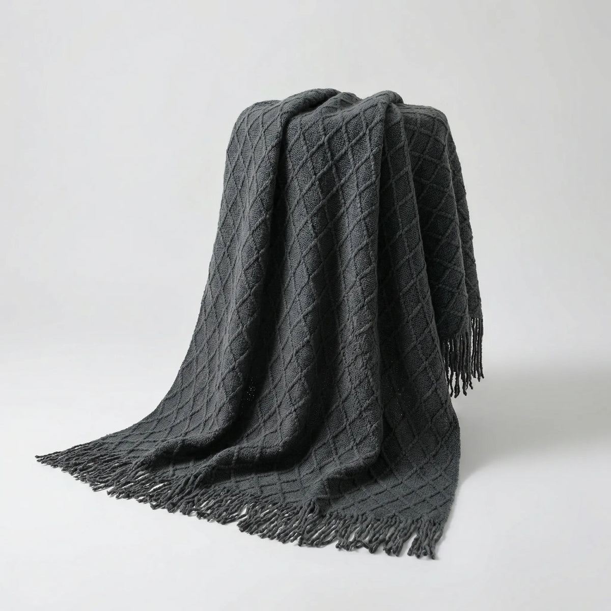 Throw Blanket Lightweight Textured Knit Fringe