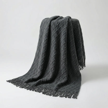 Throw Blanket Lightweight Textured Knit Fringe