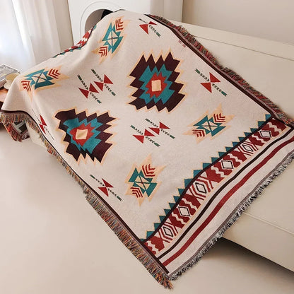Throw Blanket Oversized Reversible Boho Aztec Cotton-Poly Blend