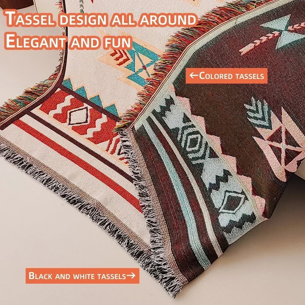 Throw Blanket Oversized Reversible Boho Aztec Cotton-Poly Blend