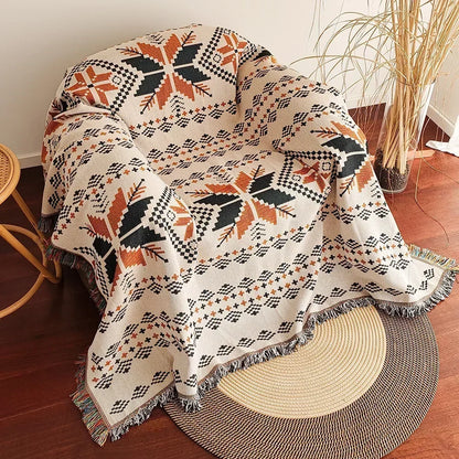 Throw Blanket Oversized Reversible Boho Aztec Cotton-Poly Blend