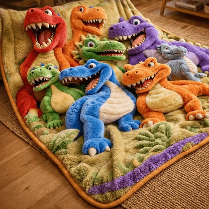 Throw Blanket Plush Dinosaur Print Machine Washable
