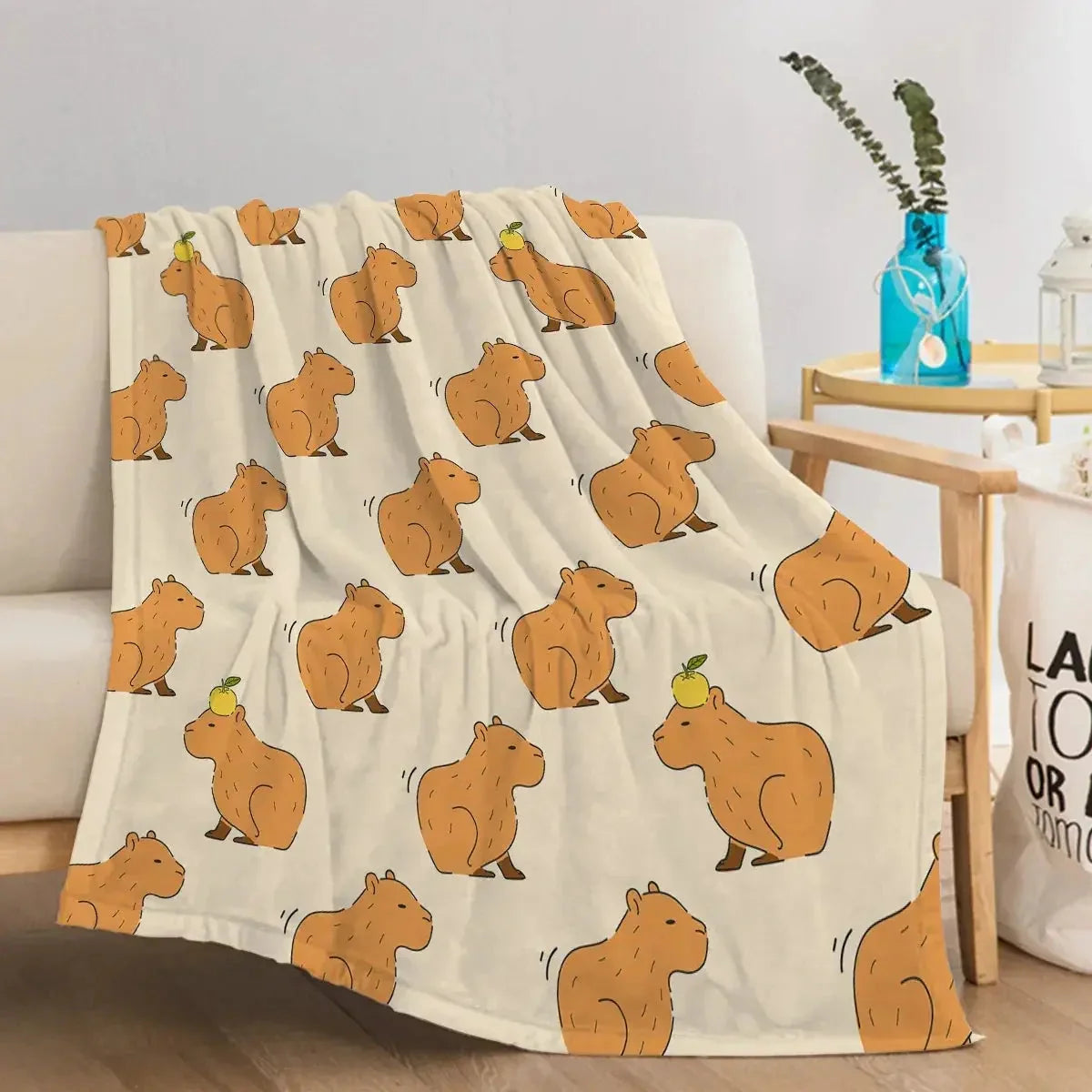 Throw Blanket Plush Dual-Brushed Flannel Capybara Print