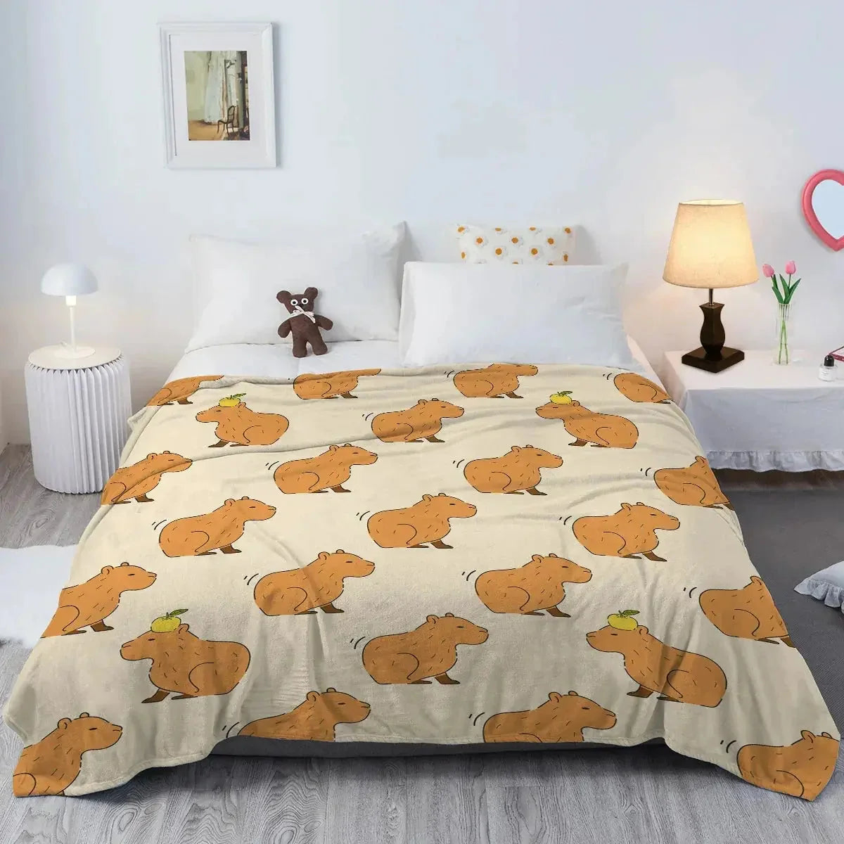 Throw Blanket Plush Dual-Brushed Flannel Capybara Print
