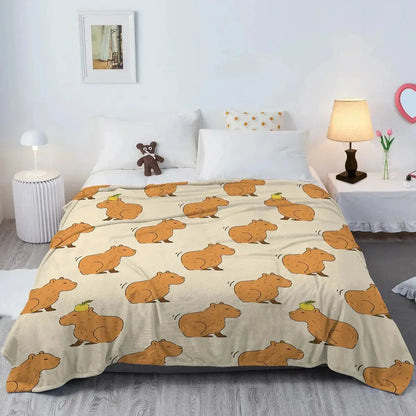 Throw Blanket Plush Dual-Brushed Flannel Capybara Print