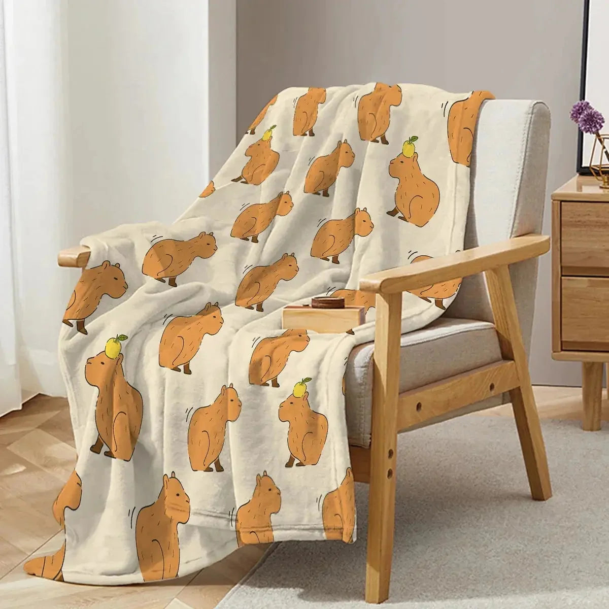 Throw Blanket Plush Dual-Brushed Flannel Capybara Print