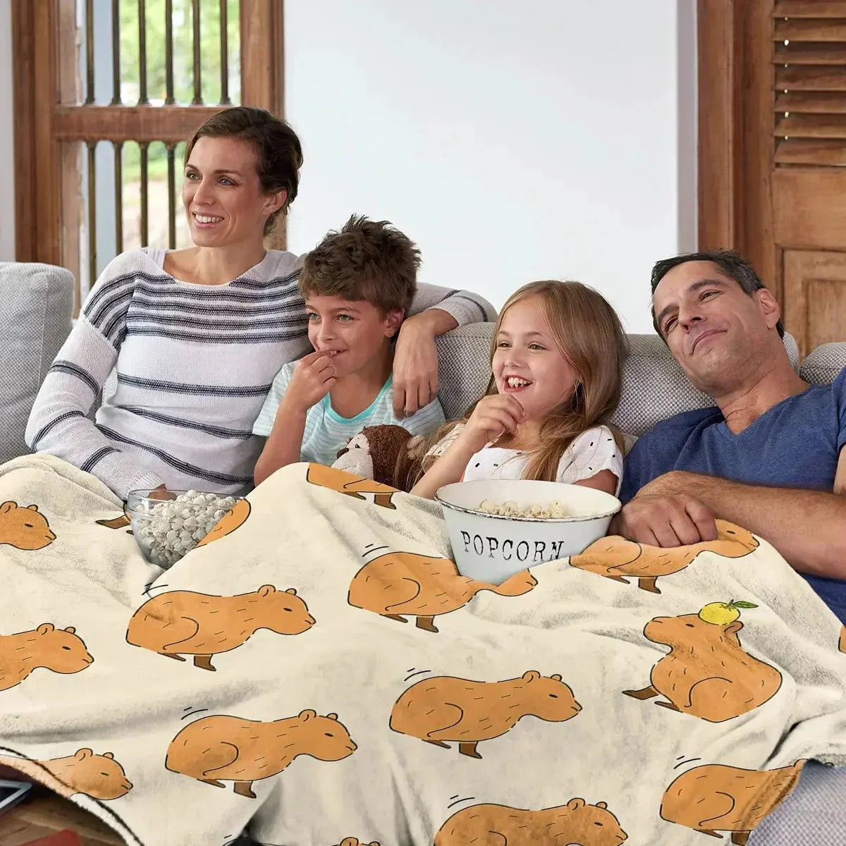 Throw Blanket Plush Dual-Brushed Flannel Capybara Print