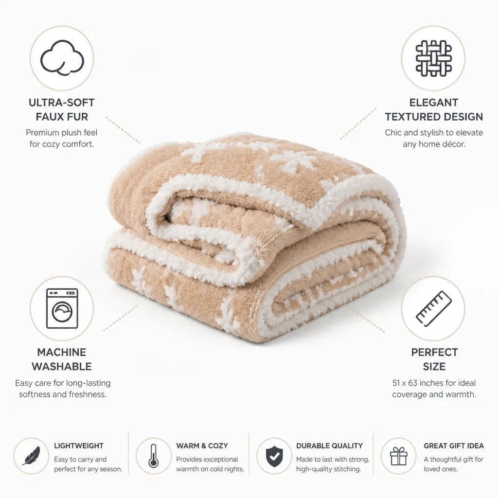 Throw Blanket Plush Faux Fur Machine Washable 51x63