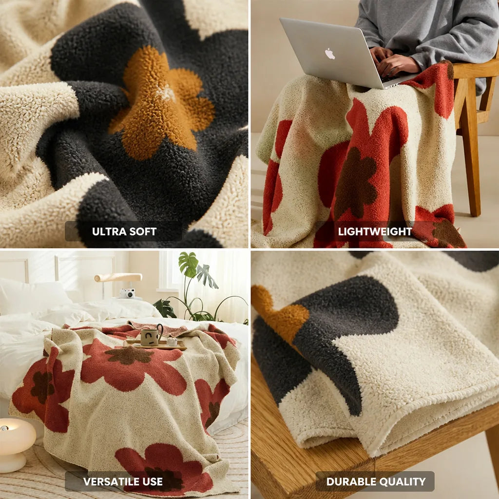 Throw Blanket Plush Polyester Floral Lightweight