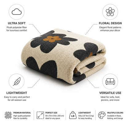 Throw Blanket Plush Polyester Floral Lightweight