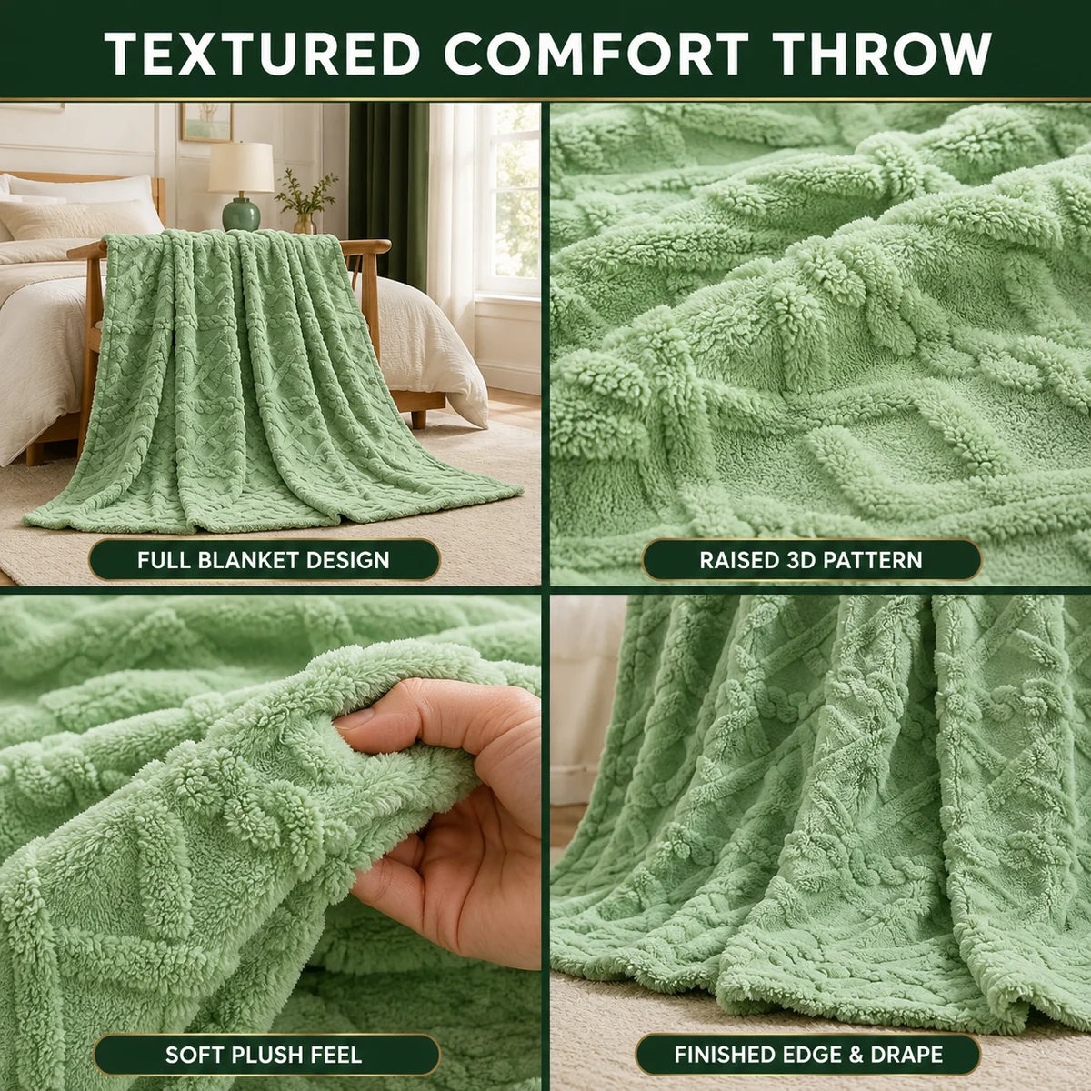 Throw Blanket Ruched Faux Fur Microfiber Blend