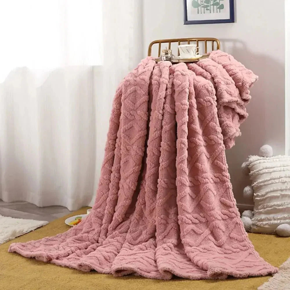 Throw Blanket Ruched Faux Fur Microfiber Blend