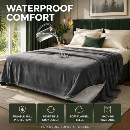 Throw Blanket Waterproof Reversible Brushed Flannel & Polyester