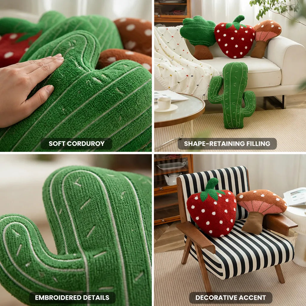 Throw Pillow Cactus Shape Corduroy Embroidered