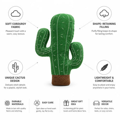 Throw Pillow Cactus Shape Corduroy Embroidered