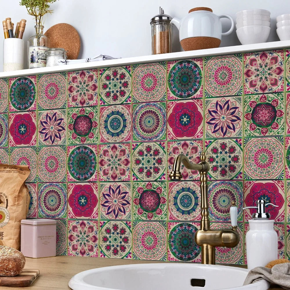 Tile Stickers Portuguese Mandala Self-Adhesive Set of 24