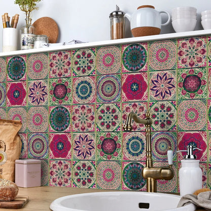 Tile Stickers Portuguese Mandala Self-Adhesive Set of 24