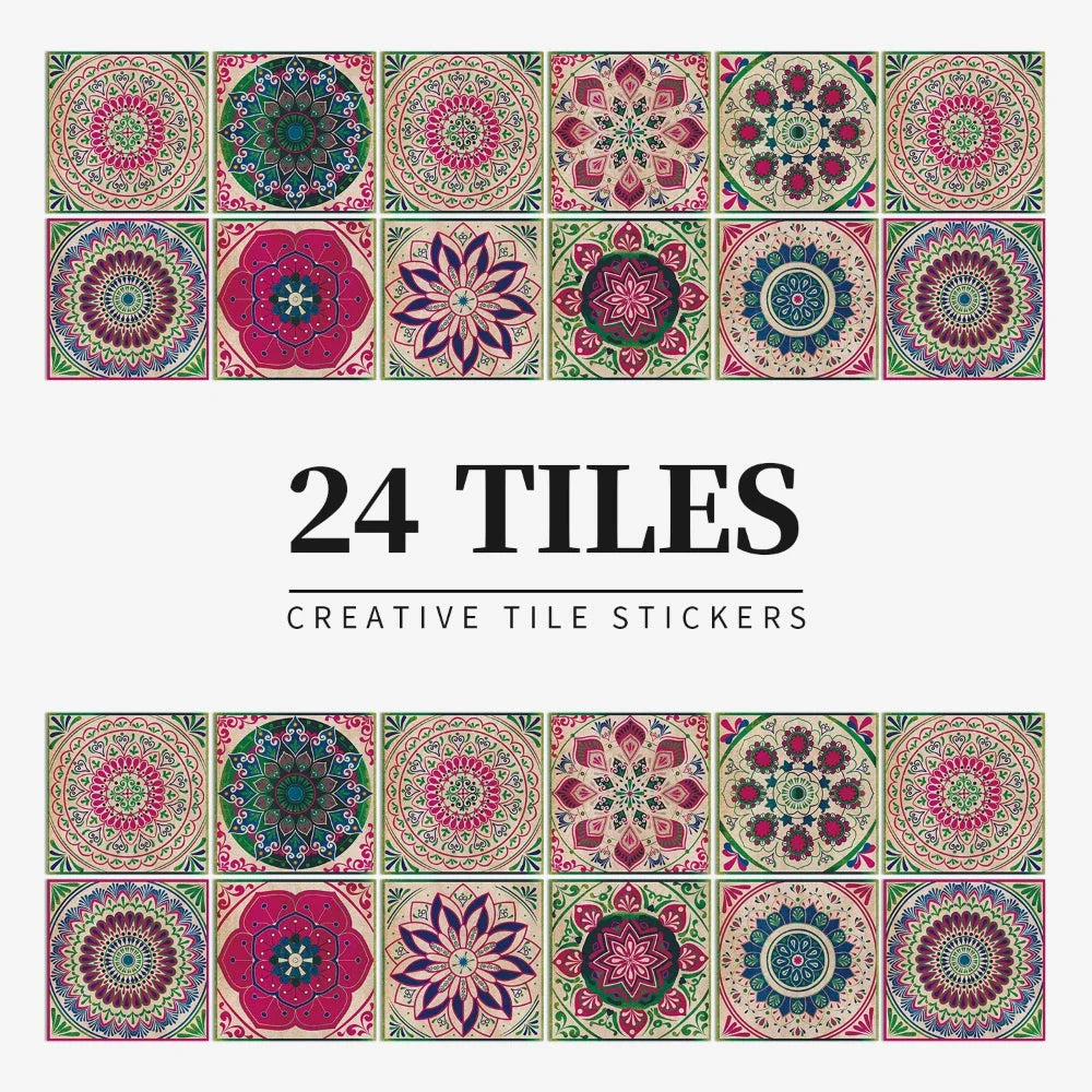Tile Stickers Portuguese Mandala Self-Adhesive Set of 24