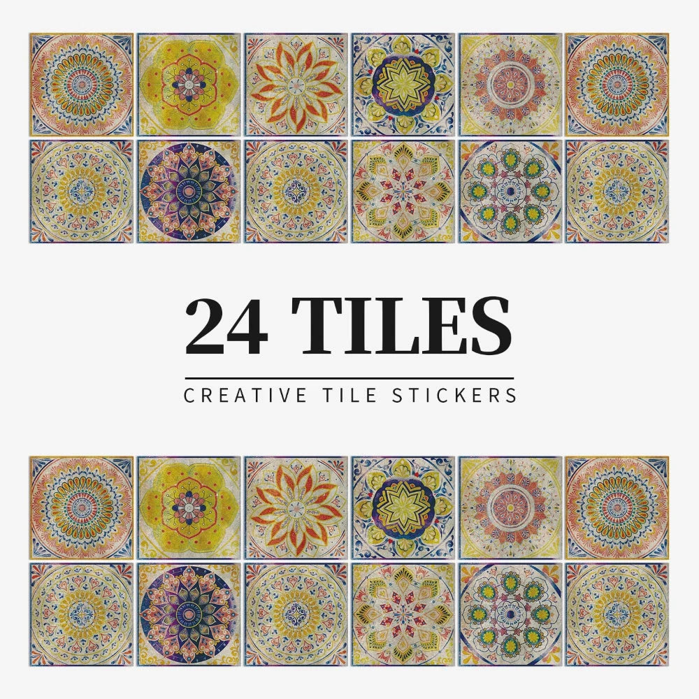 Tile Stickers Portuguese Mandala Self-Adhesive Set of 24