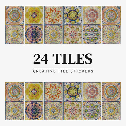 Tile Stickers Portuguese Mandala Self-Adhesive Set of 24