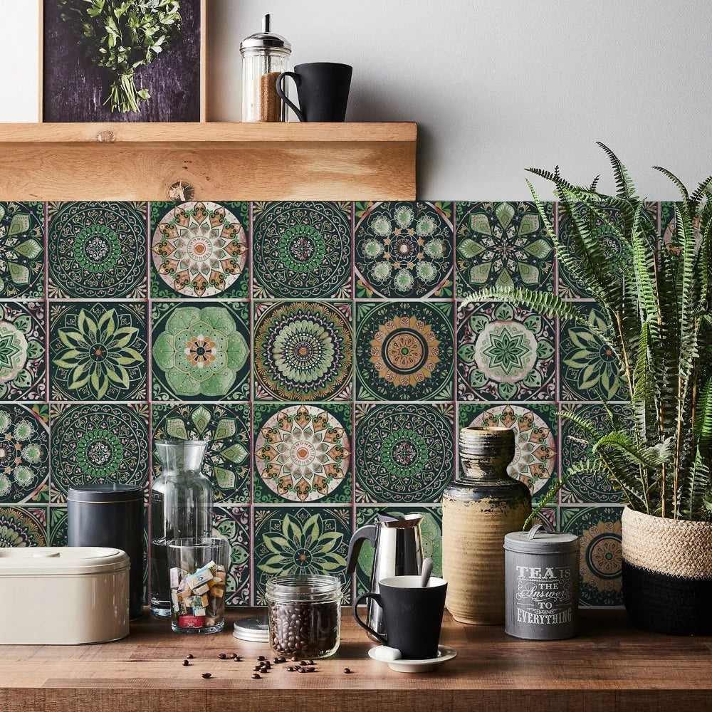 Tile Stickers Portuguese Mandala Self-Adhesive Set of 24