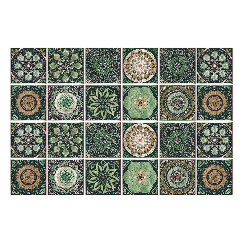 Tile Stickers Portuguese Mandala Self-Adhesive Set of 24