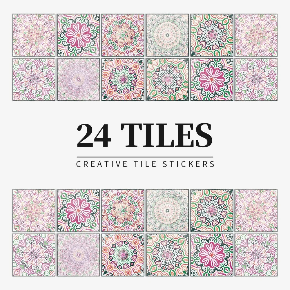 Tile Stickers Portuguese Mandala Self-Adhesive Set of 24