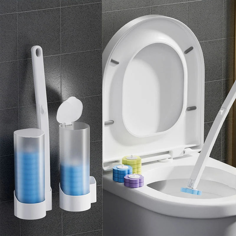Toilet Brush Set Disposable Heads Push-Button Eighteen Refills