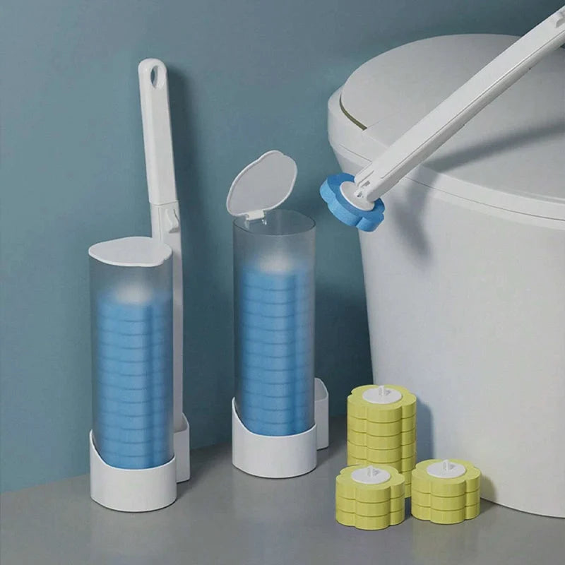 Toilet Brush Set Disposable Heads Push-Button Eighteen Refills