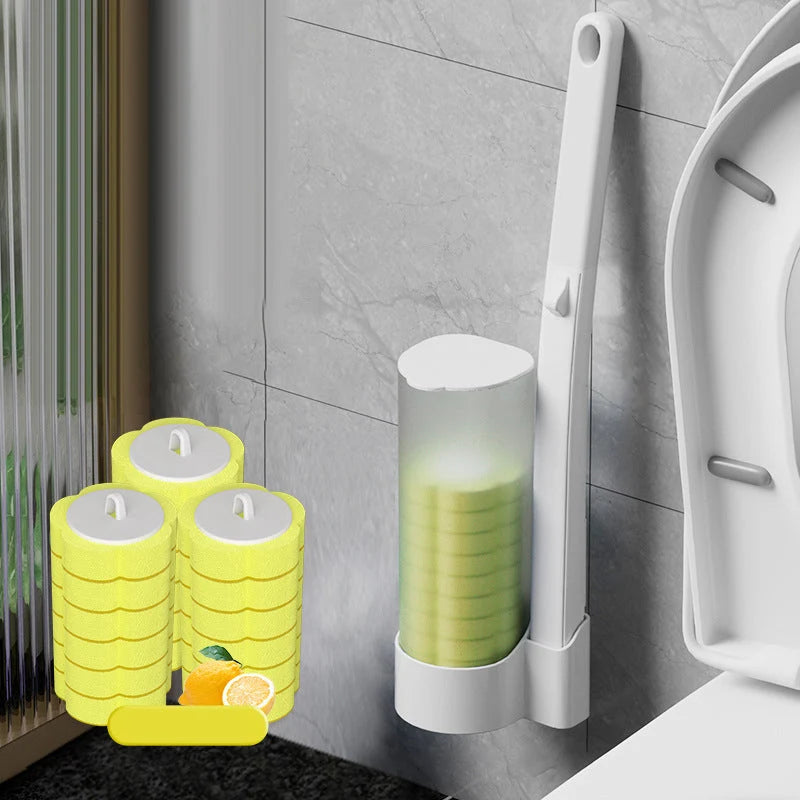 Toilet Brush Set Disposable Heads Push-Button Eighteen Refills