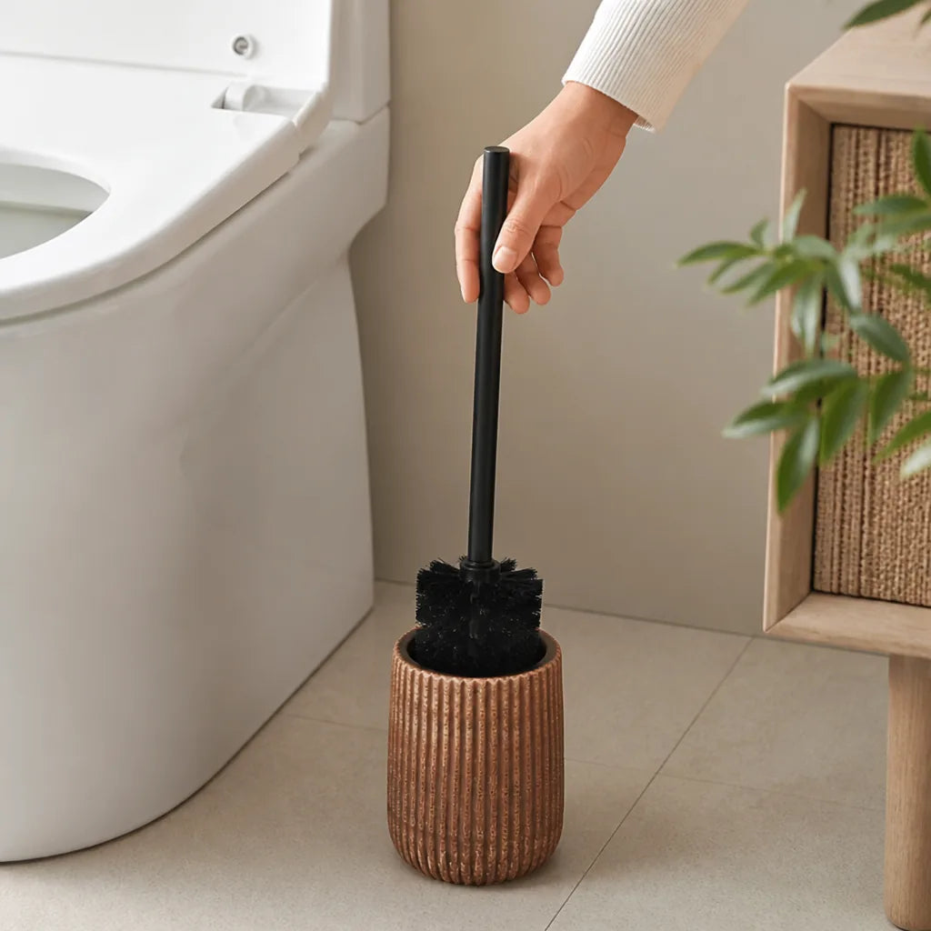 Toilet Brush Set Textured Ceramic Holder Floor Mounted