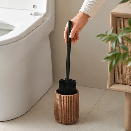 Toilet Brush Set Textured Ceramic Holder Floor Mounted