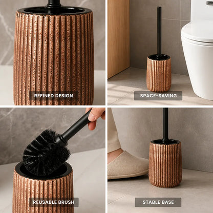 Toilet Brush Set Textured Ceramic Holder Floor Mounted