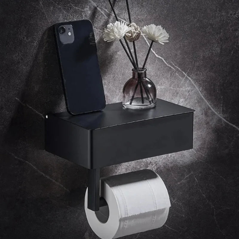 Toilet Paper Holder 2-in-1 Storage Shelf Drill-Free Mounting
