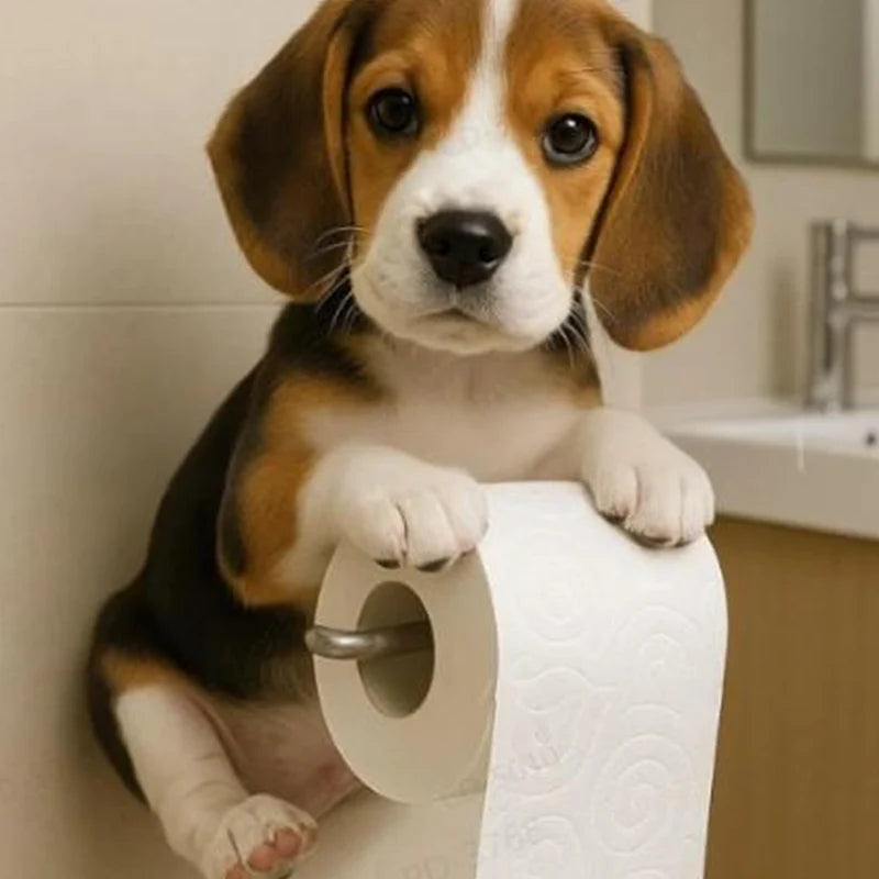 Toilet Paper Holder Dog Design Tool-Free Resin & Metal
