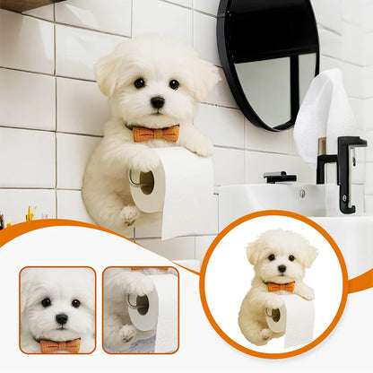 Toilet Paper Holder Dog Design Tool-Free Resin & Metal