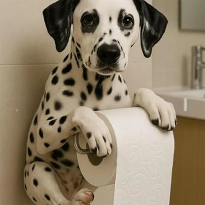 Toilet Paper Holder Dog Design Tool-Free Resin & Metal