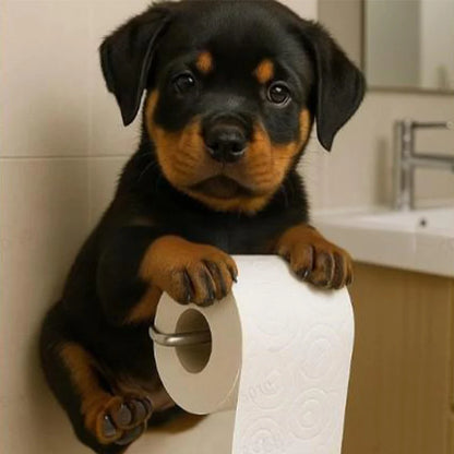 Toilet Paper Holder Dog Design Tool-Free Resin & Metal