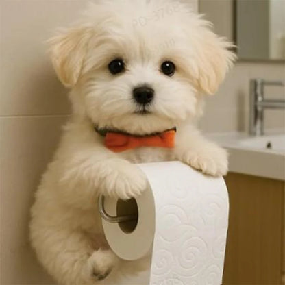 Toilet Paper Holder Dog Design Tool-Free Resin & Metal