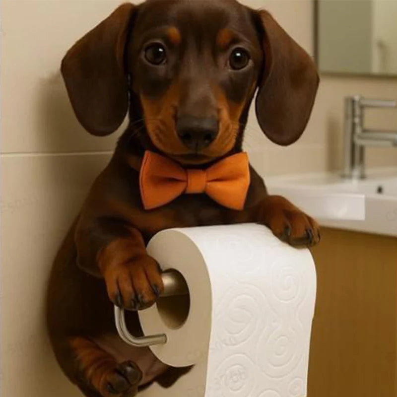 Toilet Paper Holder Dog Design Tool-Free Resin & Metal